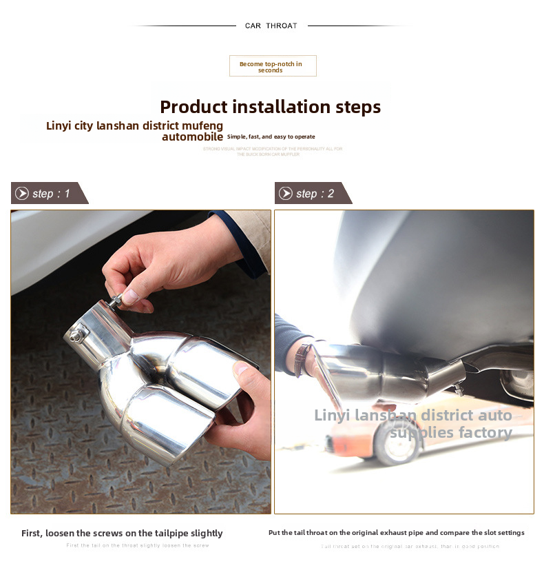 Cross-Border 76 Inclined Row Curved Double Outlet 63 Straight Plated Tail Pipe Thickened Stainless Steel Muffler Car_autovado.com