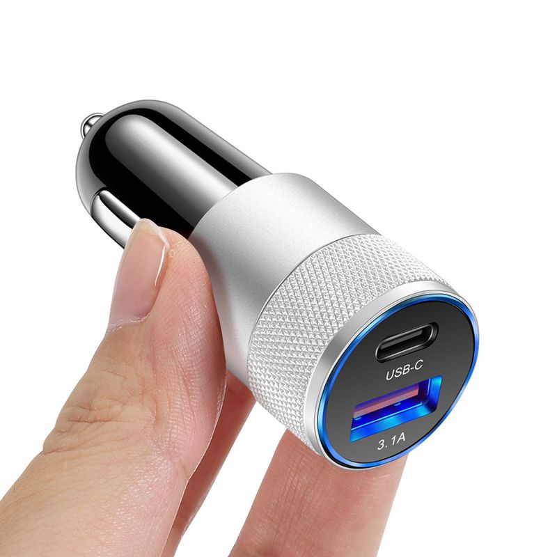 3.1A USD+PD Small Steel Cannon Metal Aluminum Alloy Charge USB-C+USB Car Charger_autovado.com