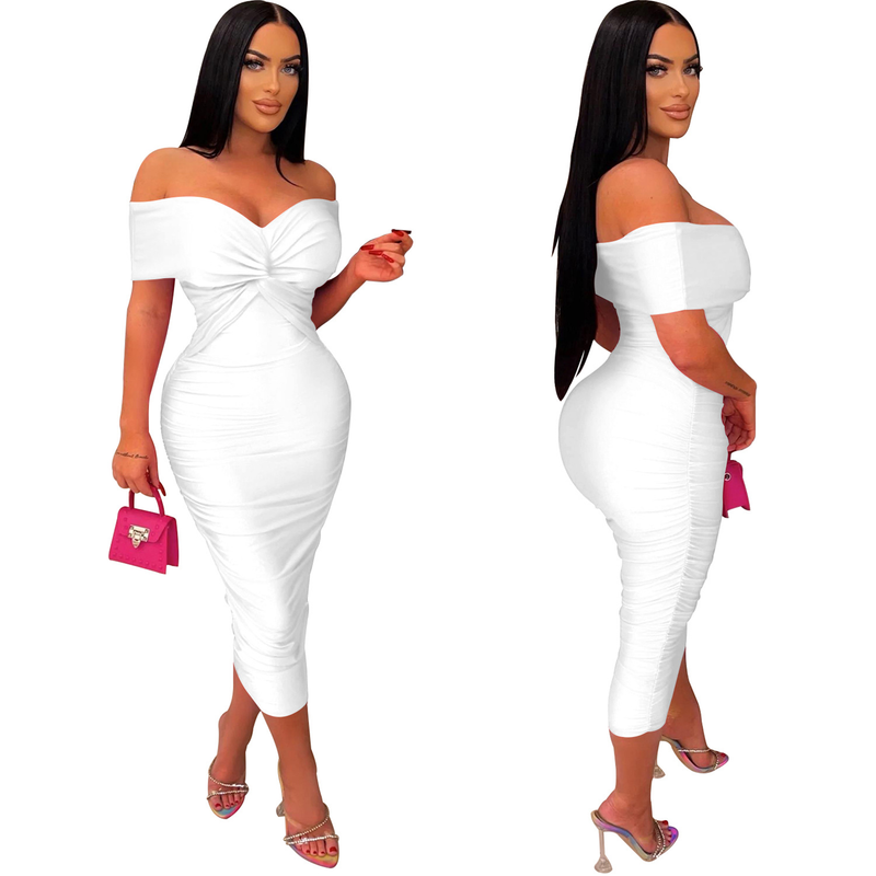 Women's solid color pleated sleeveless long skirt tube top dress_autovado.com