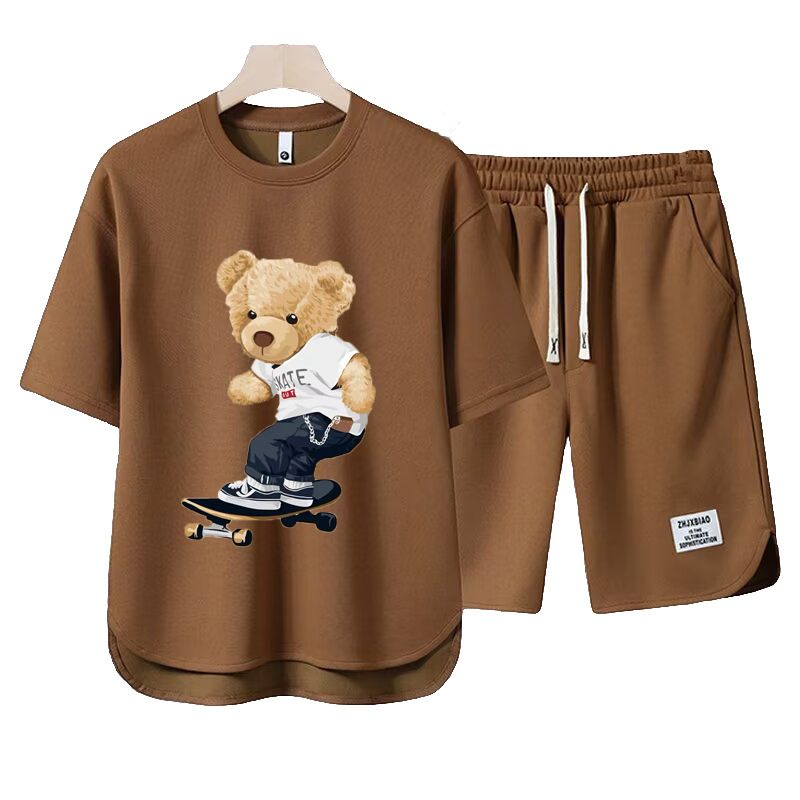 Men's Clothing 2024 Waffle Casual Summer Suit Men's Loose Teen Short sleeved T shirt Shorts Handsome Two piece Suit_autovado.com