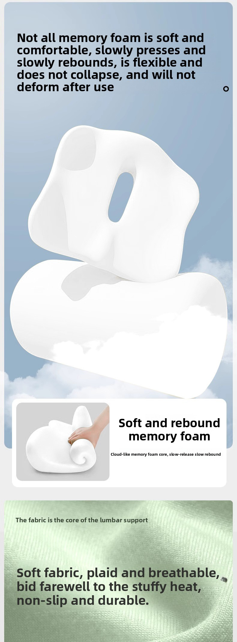 Car Soft Memory Foam Automobile Support Hollow Seat Cushion Slow Pressure Breathable Anti Slip Hip Pad_autovado.com