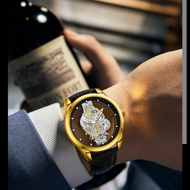 double-sided transparent hollow men's watch men's waterproof luminous quartz watch men's watch_autovado.com