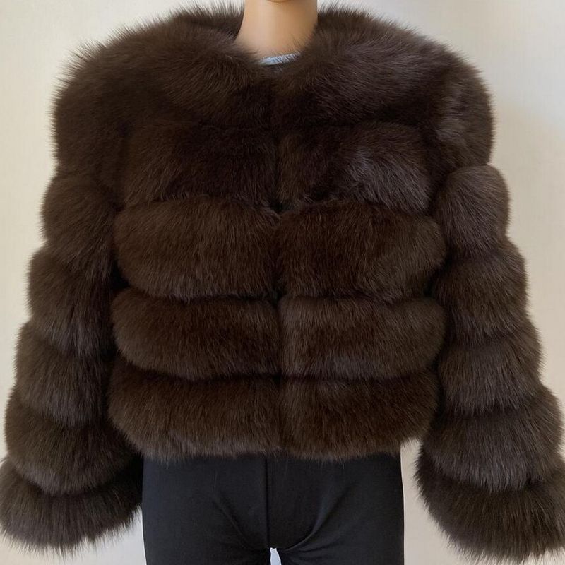 Women's Clothing fur coat fox fur patchwork winter thick warm long sleeve short fur coat_autovado.com