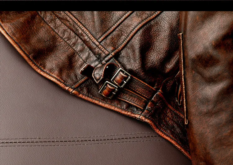 Men Genuine Leather Jacket Vintage Brown 100% Cowhide Coat Man Slim Fashion Biker Clothing Asian Size S6XL M697 Drop_autovado.com