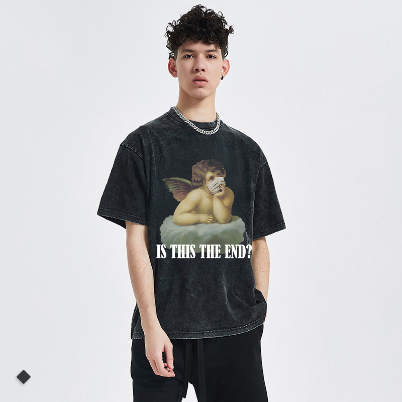 Man's clothing High street vintage do old wings kids print short-sleeved T-shirt crew-neck tops cross border for men and women_autovado.com