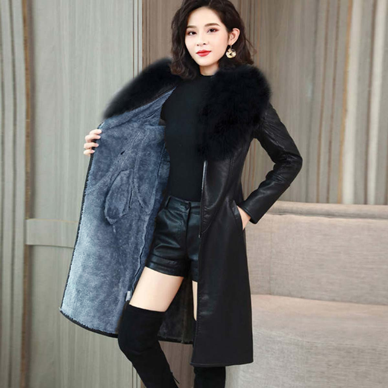 Women's large fur collar winter fur coat women plus fleece thickened medium long_autovado.com