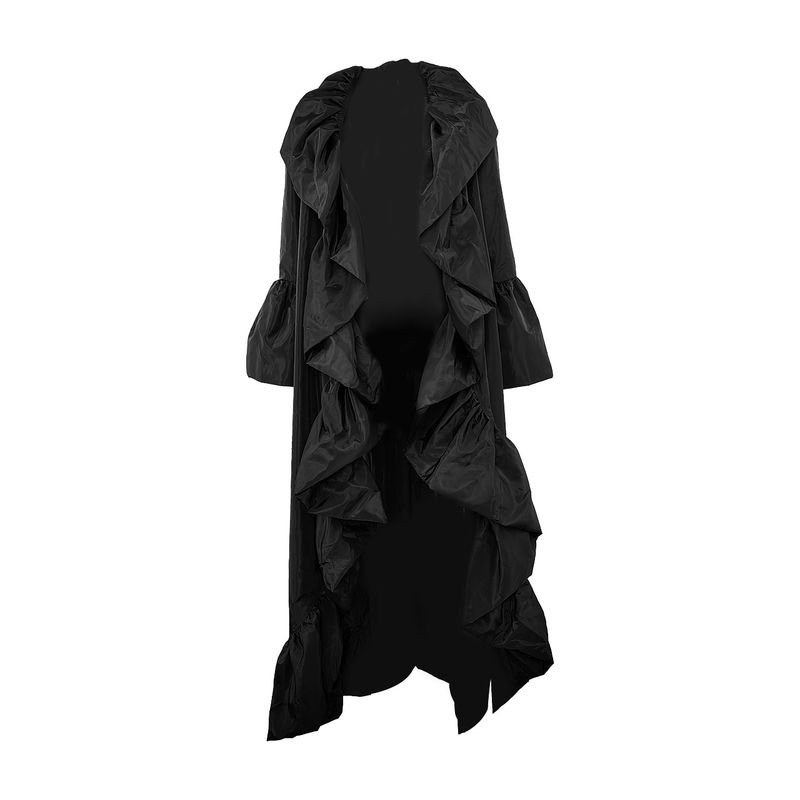 Women's Clothing new women's long windbreaker autumn new solid color ruffled shawl coat_autovado.com