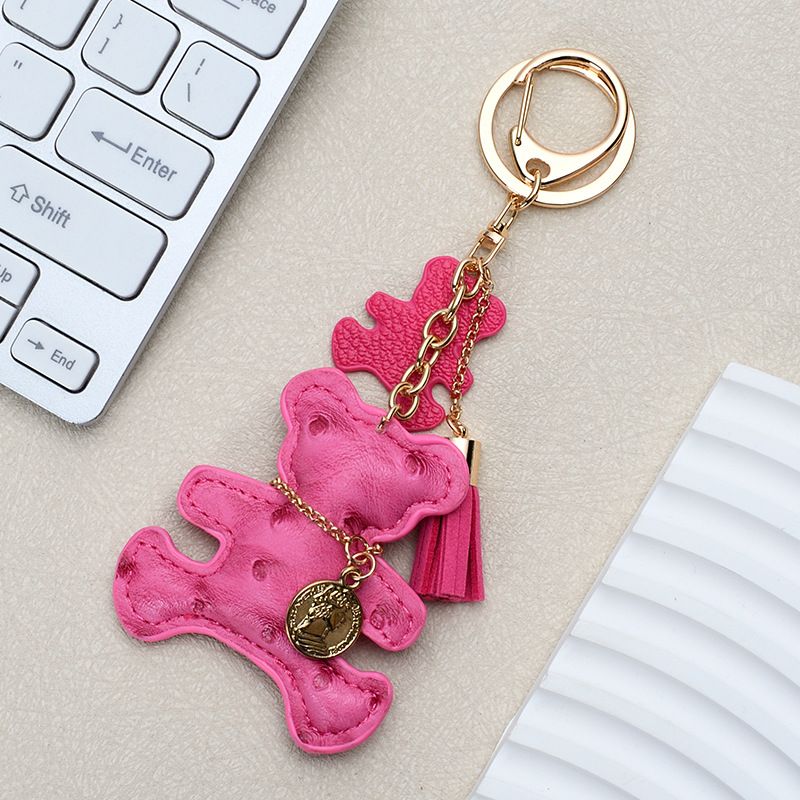 Ins Style Cute Necklace Bear Leather Key Pendant Creative Cartoon Ladies Bag Car Key Chain_autovado.com