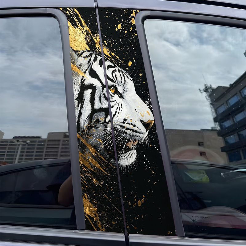 Car Center Pillar White Tiger Window Trim Anti-Scratch Personalized Creative Decoration B-Pillar Sticker Protective Film_autovado.com