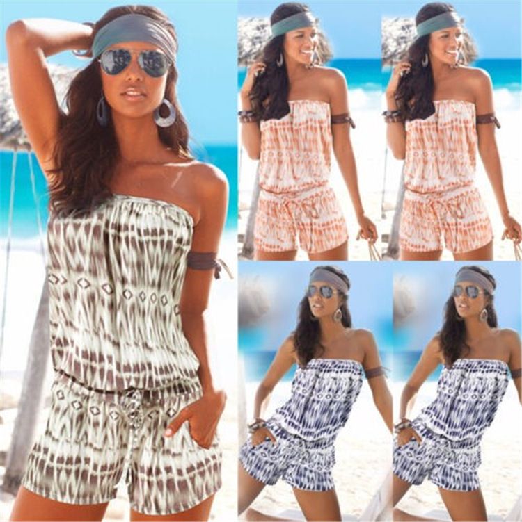 Women"s New Summer Fashion Bra Off Shoulder Printed Jumpsuit _autovado.com