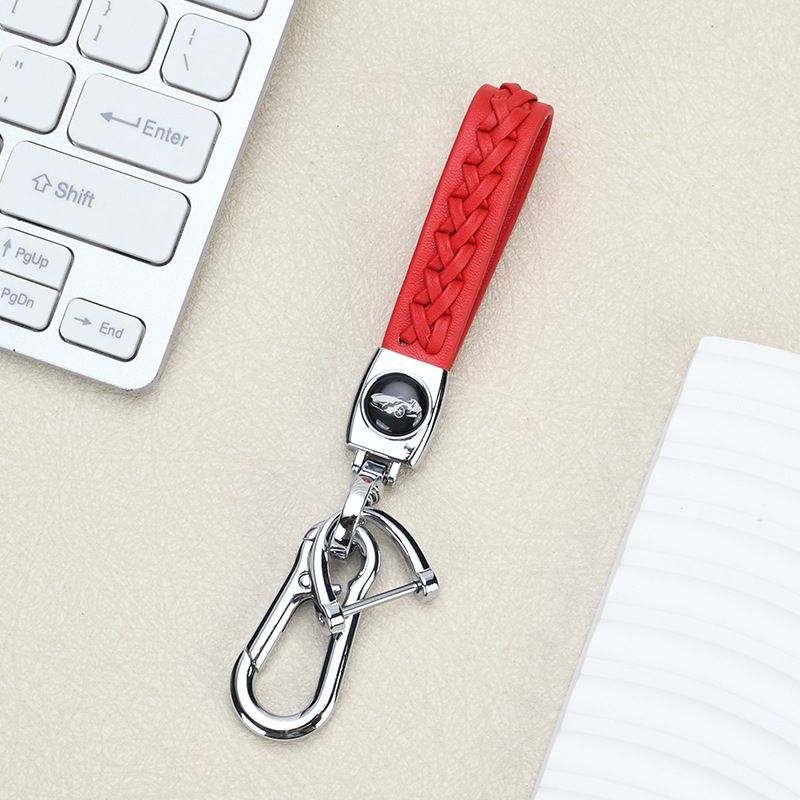 Lambskin Braided Car Keychain Hand Woven Rope Couple Keychain Car Metal Keychain_autovado.com