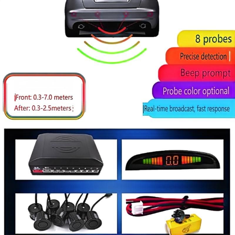 8-Sensor LED Parking Radar System With Voice Alerts & Crescent Display - Universal Front/Rear Bumper Parking Assistant For Cars/SUVs/Trucks_autovado.com