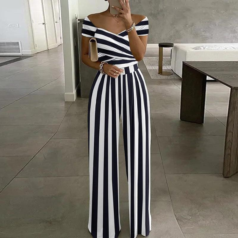 2023 Women's Fashion One Shoulder Print Temperament Commuter Casual High Waist Jumpsuit Women_autovado.com