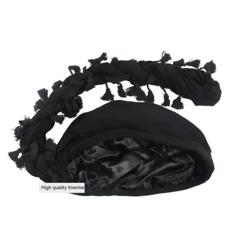 Hot Sale 2024 Men Punk Burr Trim Twisted Tail Fringe Cotton Bandana Hop Turban Hats Head Wrap Beanie Cap Solid Color Docker Hat_autovado.com