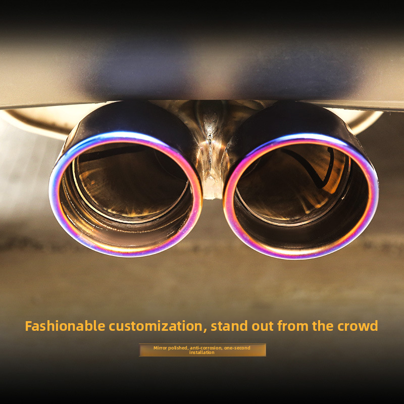 Cross-Border Hot-Selling Tail Thickened Stainless Steel Universal Model Blue Coated Slanted Double Row Car Exhaust Pipe_autovado.com