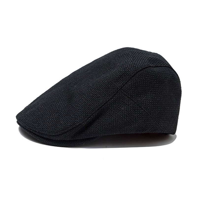Hot Sale FLAT CAP Summer Mens Beret Linen Peaked Adjustable Newsboy Cap Breathable Vintage Solid Black Ivy Duckbill Hat_autovado.com