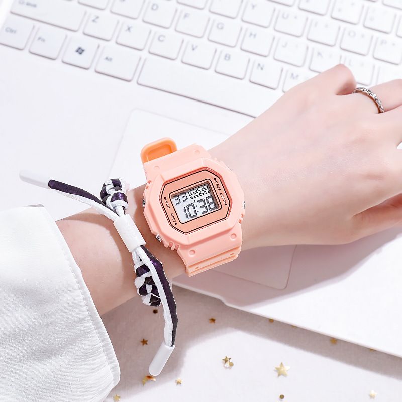 Matcha Green Solid Color Square Watch Student Youth Outdoor Sports Waterproof Multi-function LED Electronic Watch_autovado.com