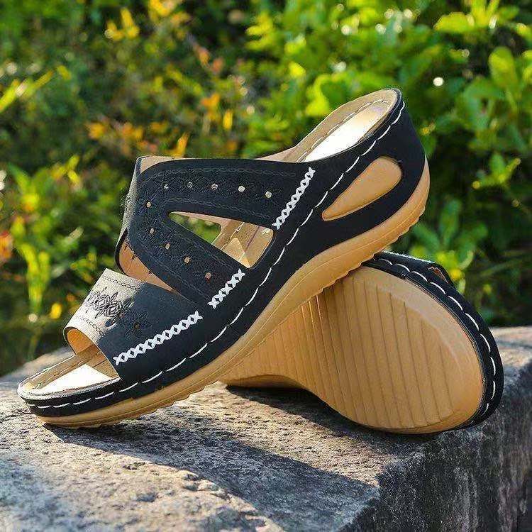 Women's fashion wedge heel platform retro sandals women's shoes plus-size slippers_autovado.com