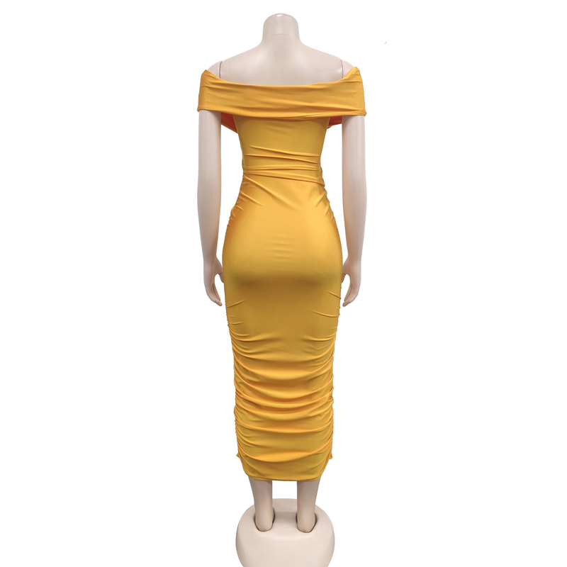 Women's solid color pleated sleeveless long skirt tube top dress_autovado.com