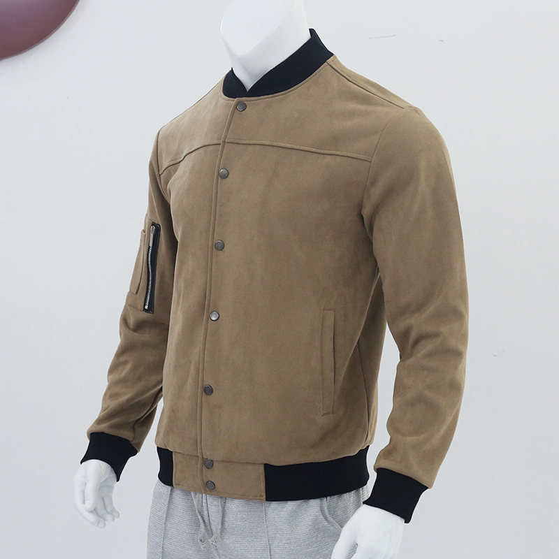Man's clothing Suede stand collar men's button-up cardigan jacket casual trendy coat for men_autovado.com