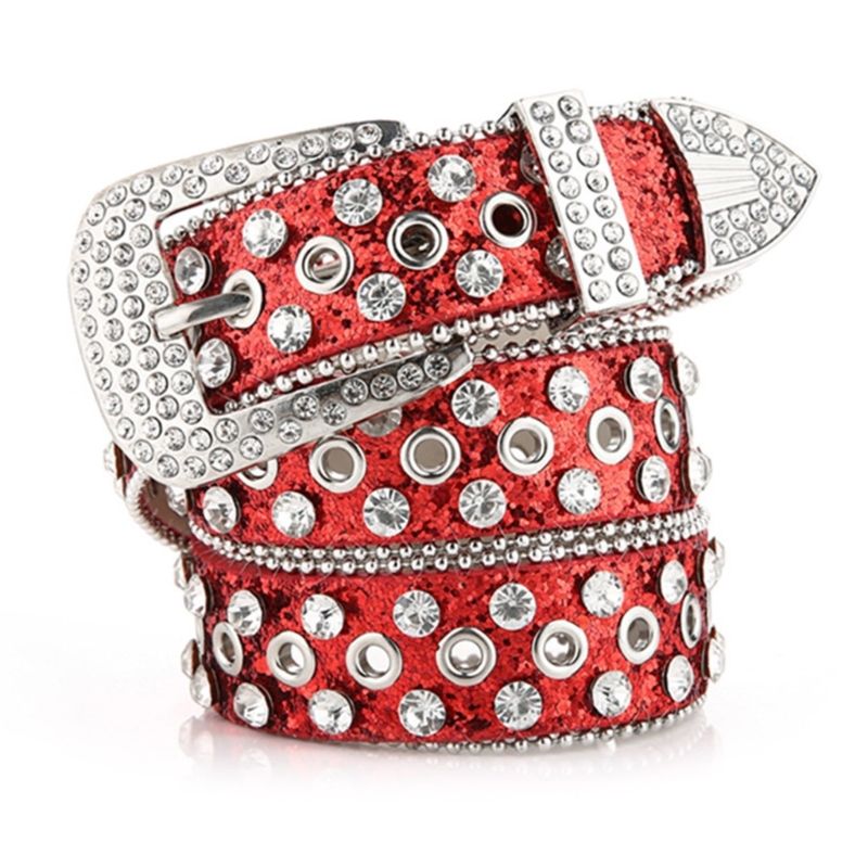 HOT Goth Women PU Leather Straps Rhinestones Belts Cowgirl Y2K Girls Fashion Belt for Jeans Men_autovado.com