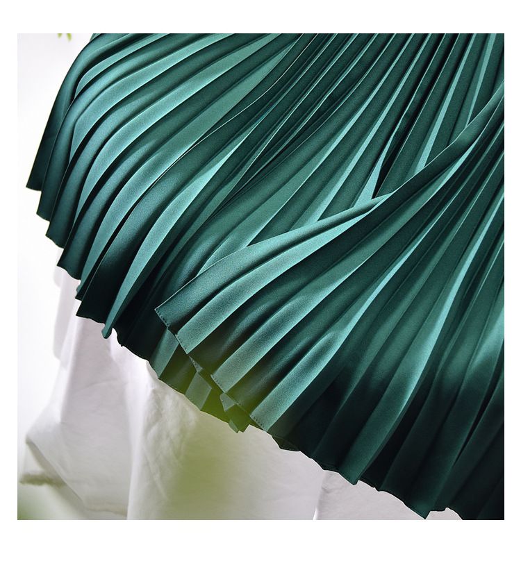 Women's Clothing Chic temperament slim plus size pleated skirt autumn and winter new high waist A line skirt women's medium and long_autovado.com