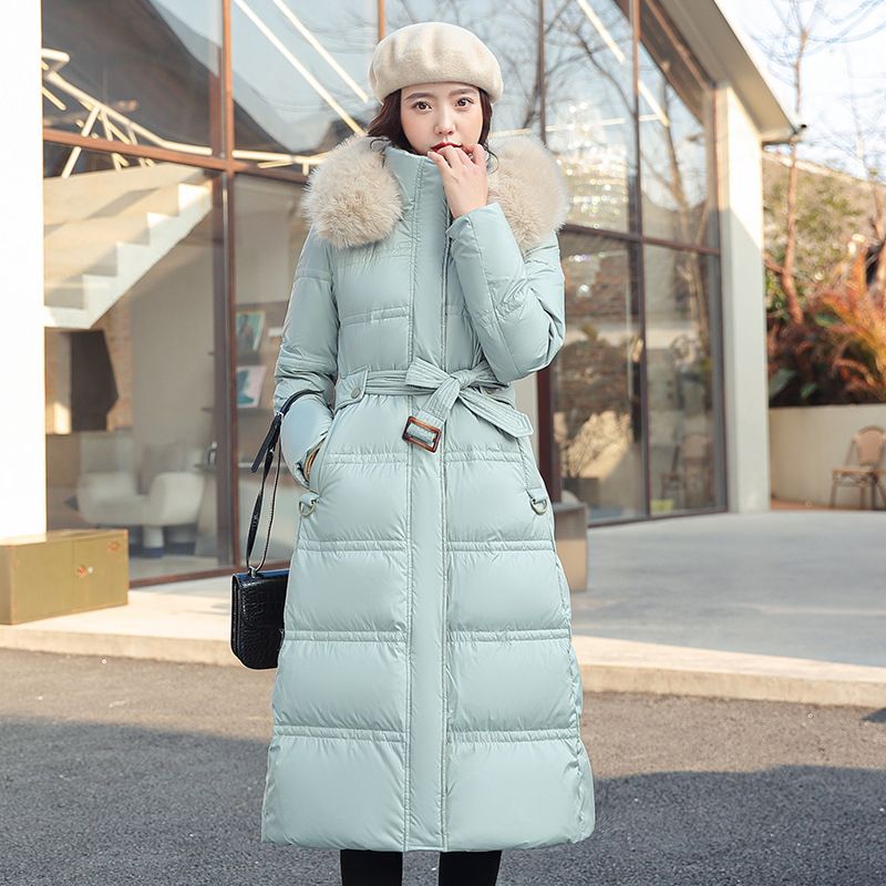 Women's Clothing Winter New Cotton Jacket Large Fur Collar Medium Length Slim Belt Slim Temperament Down Cotton Jacket Women's Jacket_autovado.com
