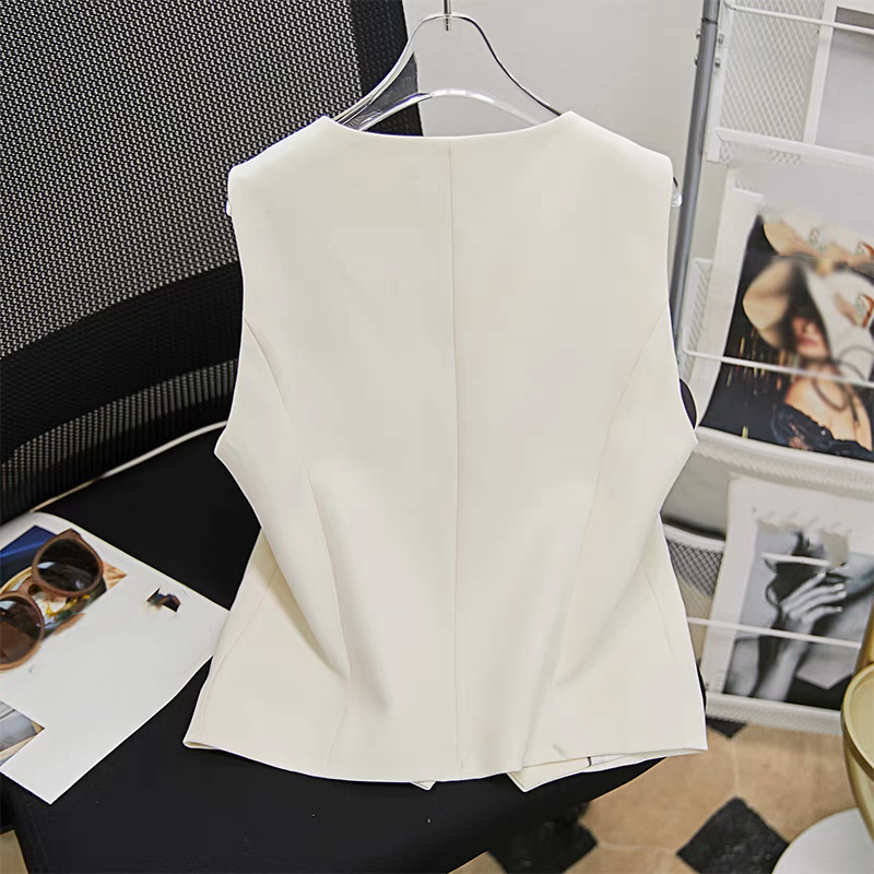 Women's Clothing fashion waist short vest jacket in summer high-end temperament V-neck white suit vest_autovado.com