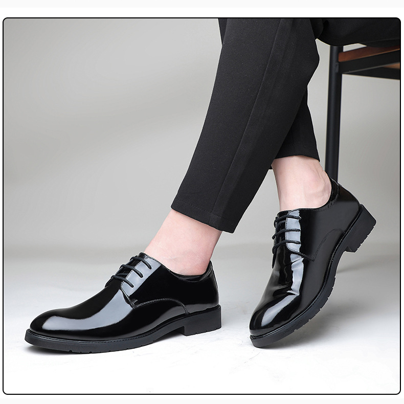 New dress leather shoes bright leather patent leather men business British style pointy wedding party performance leather men's shoes_autovado.com