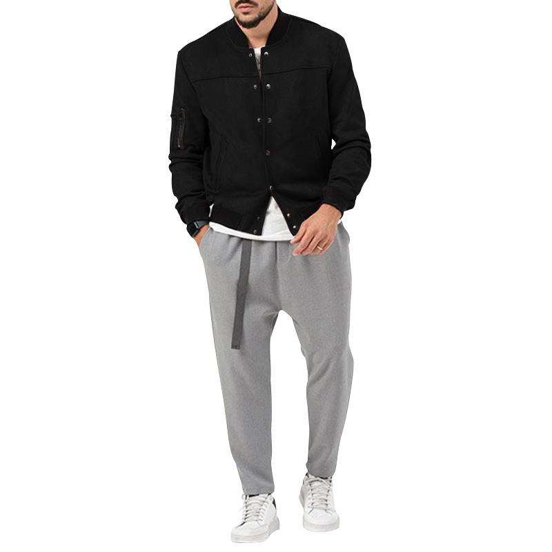 Man's clothing Suede stand collar men's button-up cardigan jacket casual trendy coat for men_autovado.com