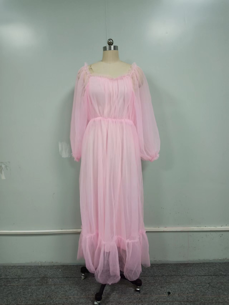 Women's 2023 off-the-shoulder mesh long sleeve wedding dress large hem dress Bridal Wear_autovado.com