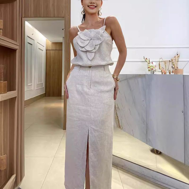 Holiday Daily Women's Streetwear Solid Color Linen Cotton Skirt Sets Skirt Sets_autovado.com