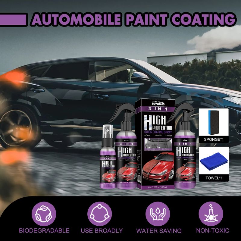 Rayhong 3 In 1 High Protection Quick Car Coating Spray, Diy Paint Change Color Cleaning Coating Spray_autovado.com