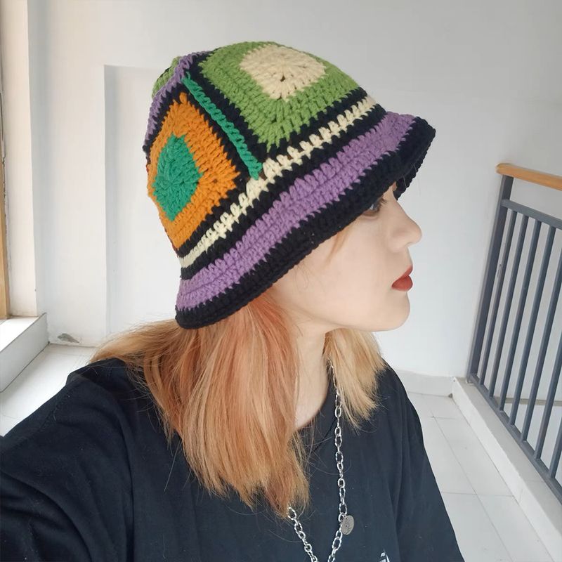 Hot Sale 2024 Colorful New Women Girl Handmade Crochet Bucket Hats Y2k Fashion Summer Beach Korean Hollow Knitted Hat_autovado.com