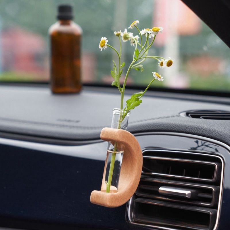 Car air outlet special car mounted vase center console hydroponic flower holder interior decoration solid wood ornament_autovado.com