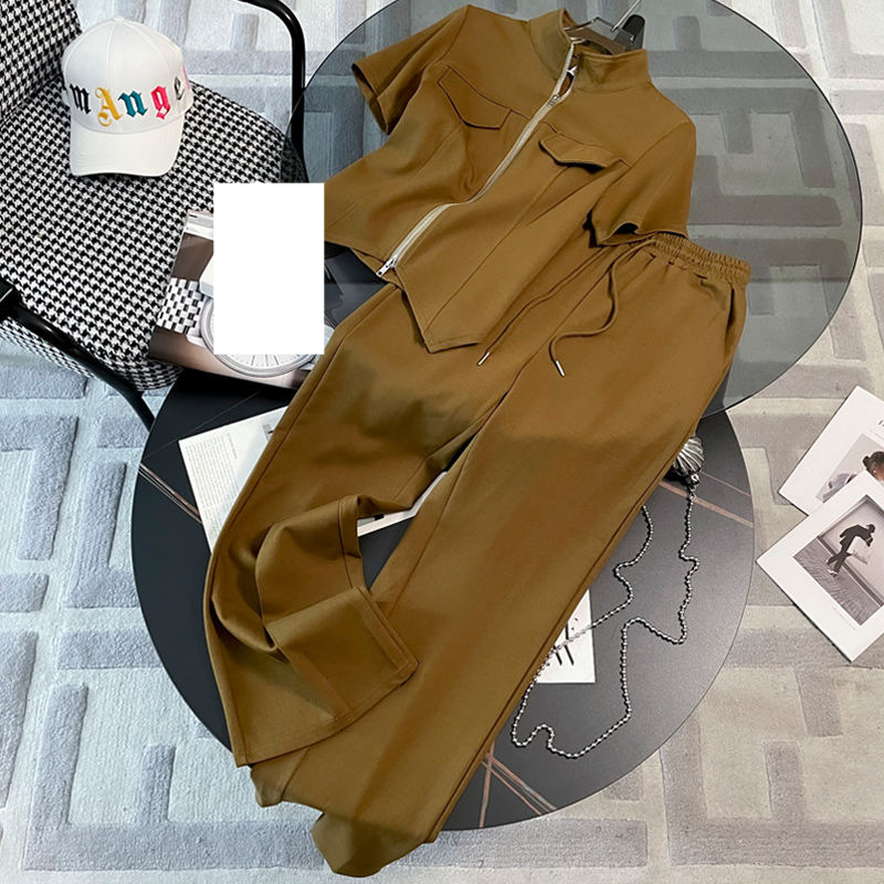 Women's new summer style, fashionable and stylish, goods, short-sleeved wide-leg pants, two-piece suit_autovado.com