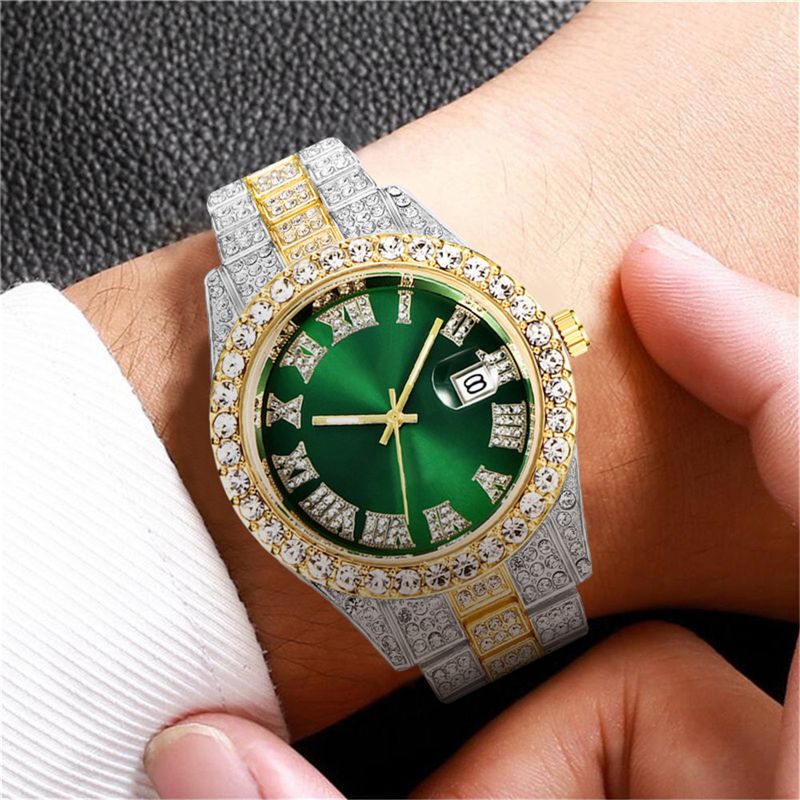 New men's steel belt quartz watch hip-hop business steel belt calendar men's full diamond men's watch men's_autovado.com