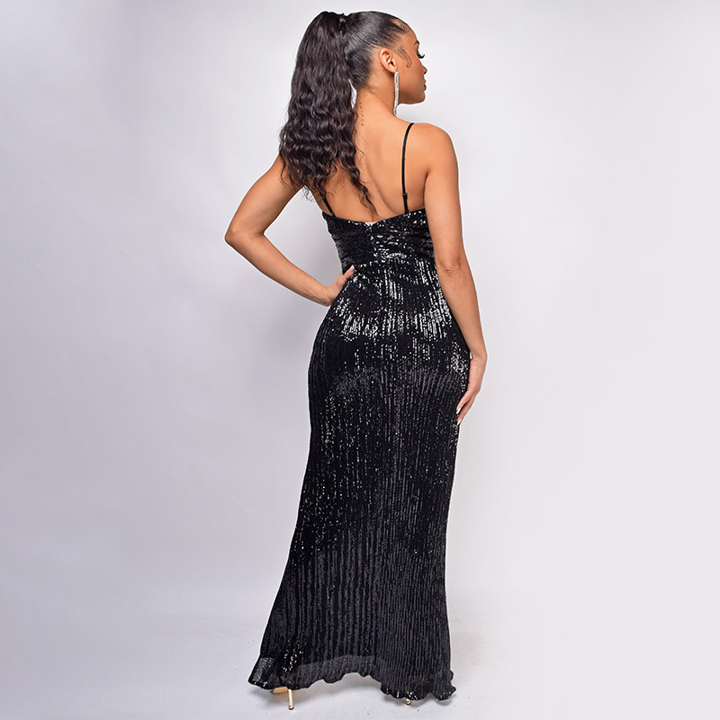 Women's summer slit backless hot girl dress sequined sleeveless suspender skirt women_autovado.com