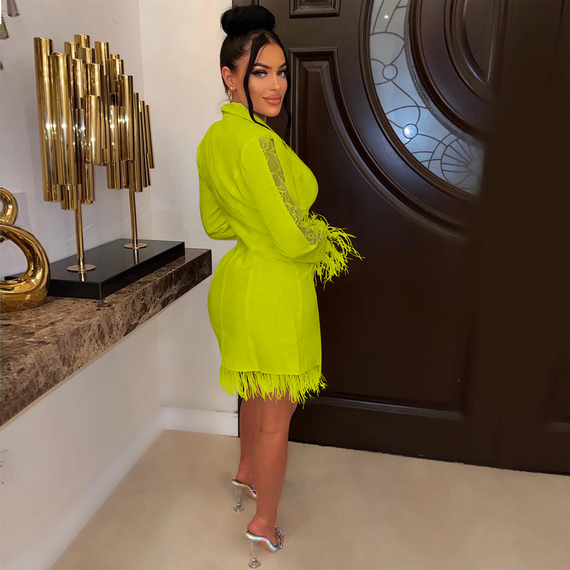 Women's fashion women's V-neck long-sleeved double-breasted tassel openwork dress_autovado.com