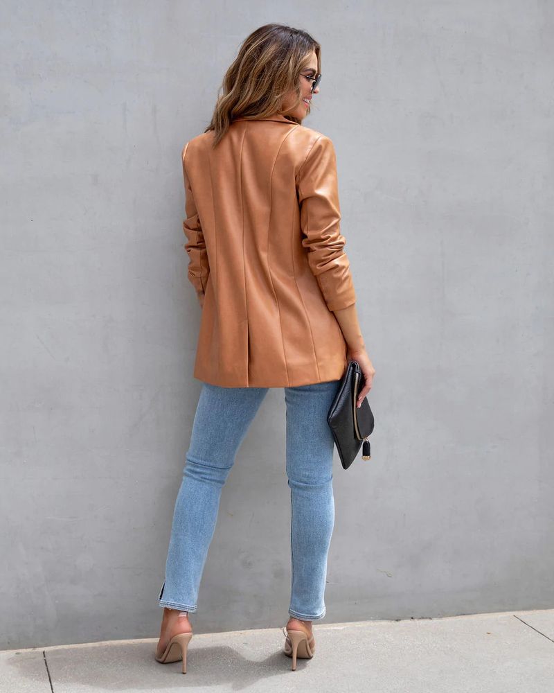 Women's Clothing Street Style Pure Color Casual Fashion Three color Leather Jacket _autovado.com