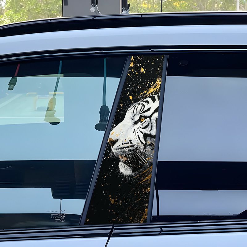 Car Center Pillar White Tiger Window Trim Anti-Scratch Personalized Creative Decoration B-Pillar Sticker Protective Film_autovado.com