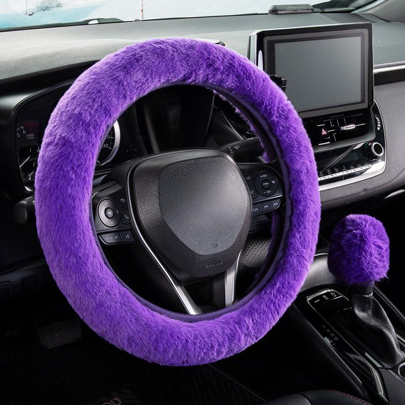 Plush Steering Wheel Cover Rabbit Fur Elastic Winter Warm Non Slip Handle Cover Unisex_autovado.com