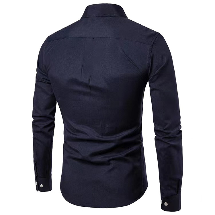 Men's long sleeve shirt Men's shirt Korean version of non-ironing slim solid color young casual men's wear_autovado.com