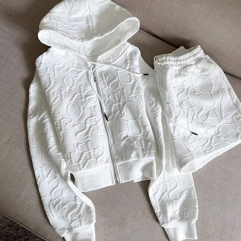 Women's Clothing Fashion Letter Sportswear Suit Women Zipper Hoodie Shorts Two-piece Set_autovado.com