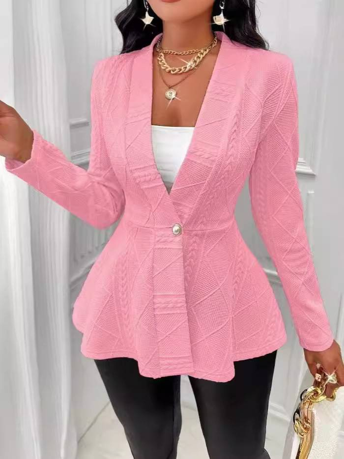 Women's Clothing new casual texture single button green fruit collar long sleeved top jacket_autovado.com