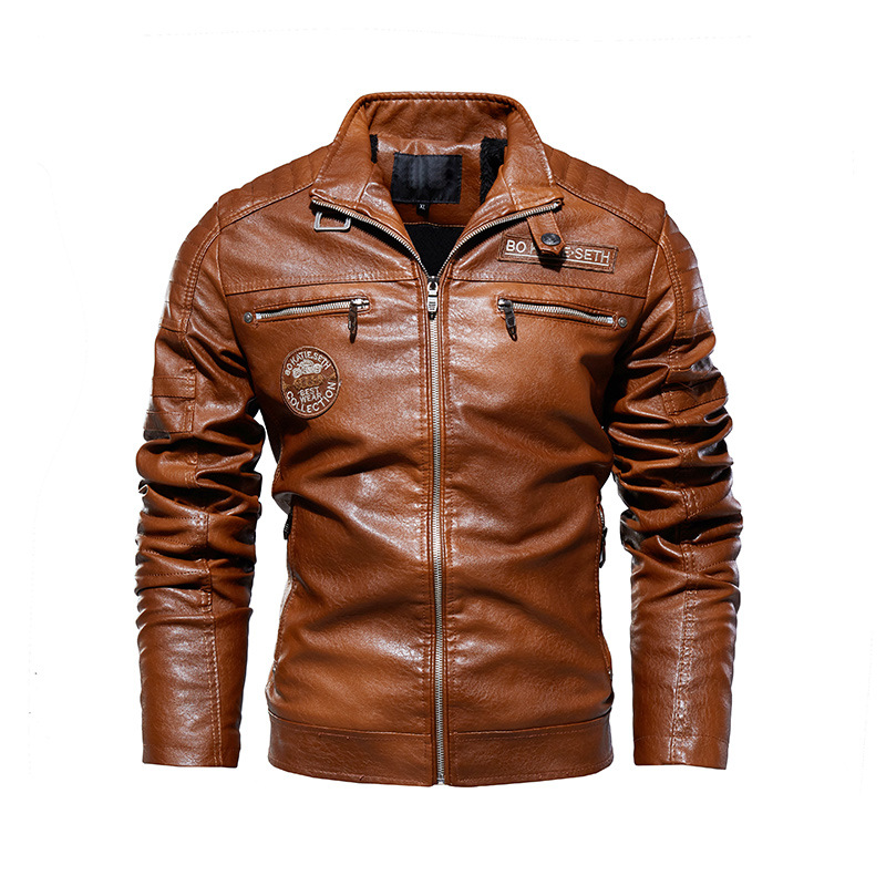 Men's leather jacket pu leather jacket European and American motorcycle clothing fleece leather jacket men_autovado.com