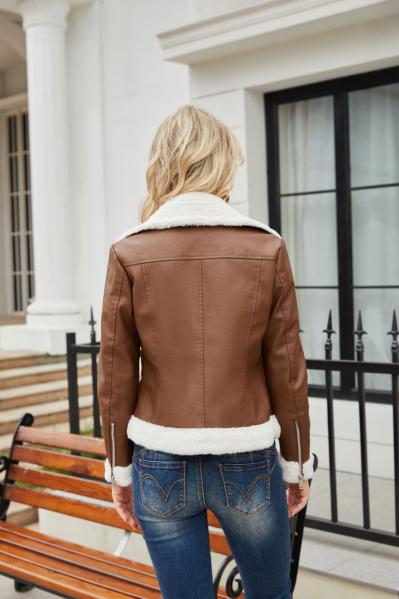 New Suede women's long-sleeved warm lapel jacket European and n commuter casual jacket_autovado.com