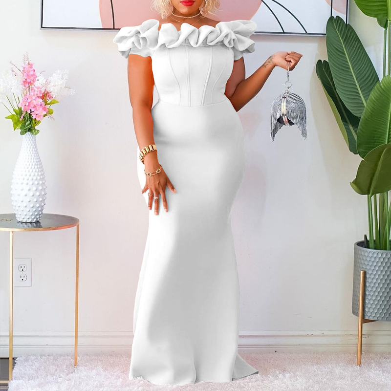 Women's Clothing new solid color fishtail skirt fungus edge slim evening dress_autovado.com