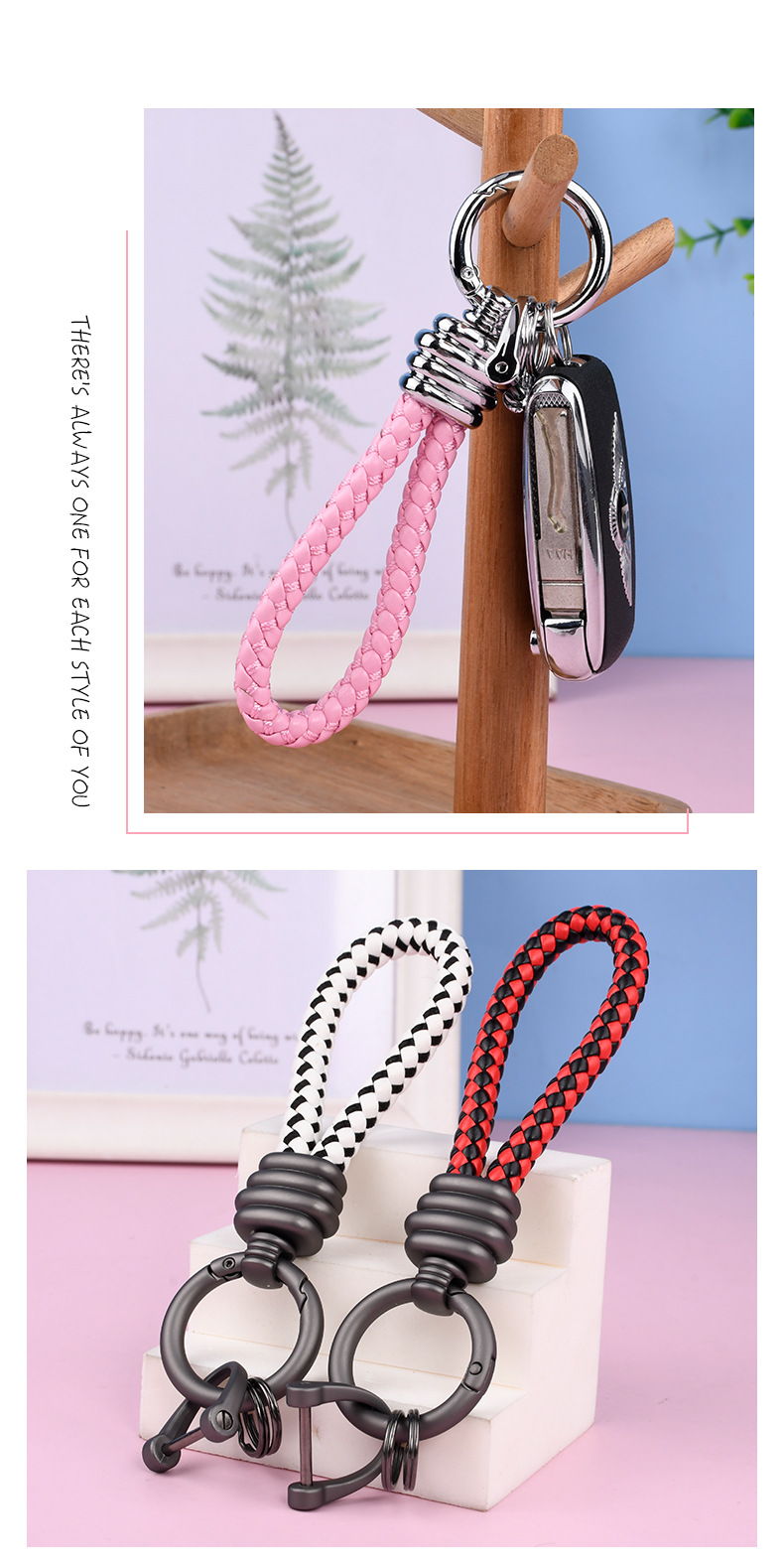 Braided Leather Rope Car Keychain Business Horseshoe Buckle Key Accessories Creative Bag Keychain Metal Pendant_autovado.com