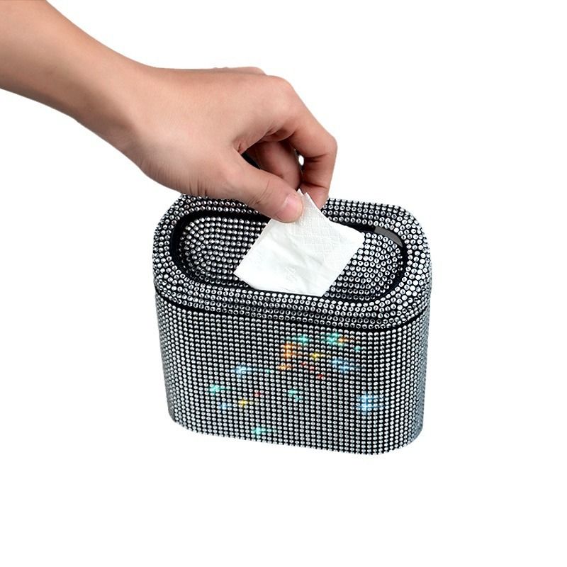 Diamond Inlaid Car Bin, Rear Seat Garbage Bin Hanging Bag, Cute And Personalized Creative Storage Box_autovado.com